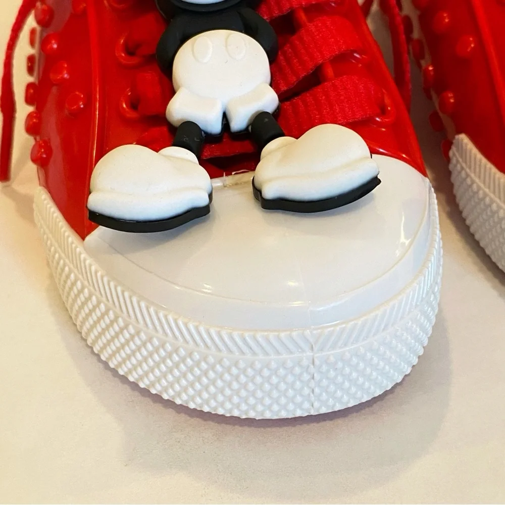 Mini Melissa Mickey Mouse red white lace up sneakers rubber shoes - Picture 5 of 10